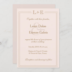 Monogram gold blush pink ampersand modern wedding invitation