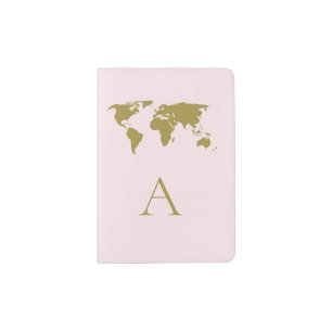 Monogram Gold Blush Pink Elegant Modern Minimalist Passport Holder