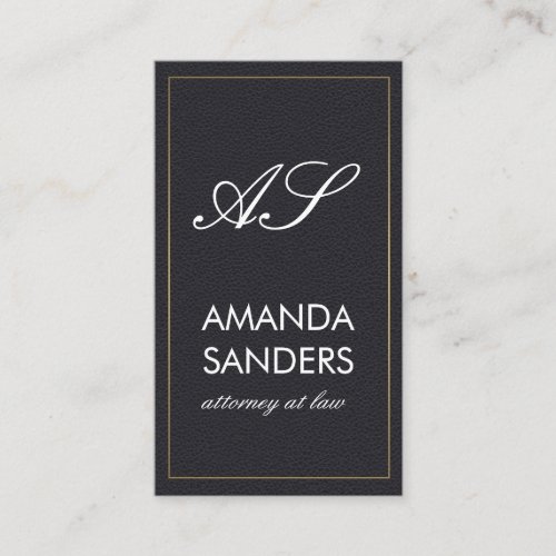 Monogram Gold Border Faux Leather Business Card