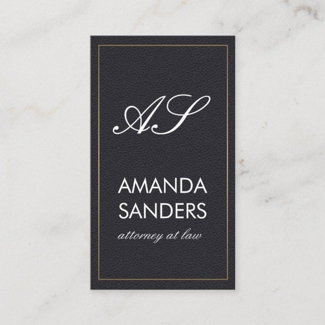 Monogram Gold Border Faux Leather Business Card (Front)
