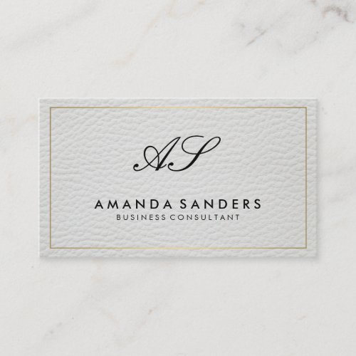 Monogram Gold Border Faux Leather Business Card