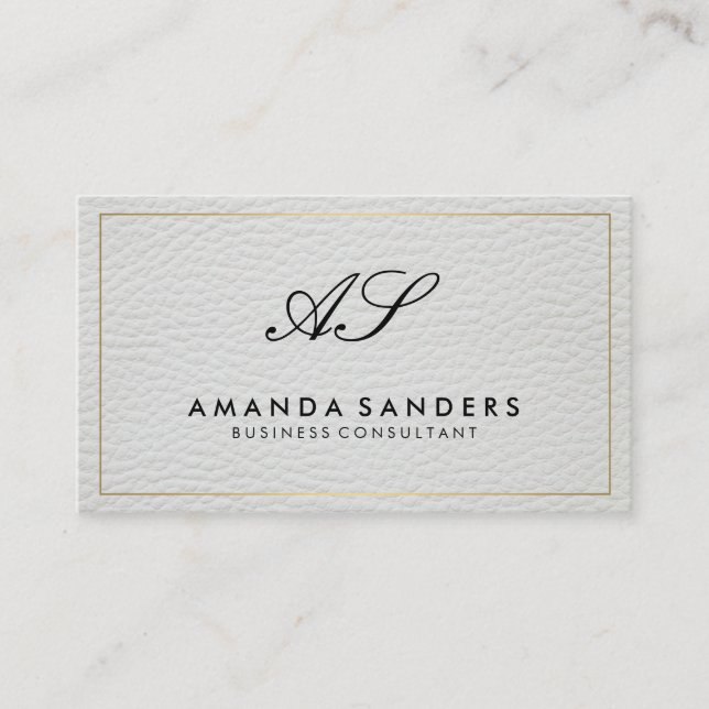 Monogram Gold Border Faux Leather Business Card (Front)
