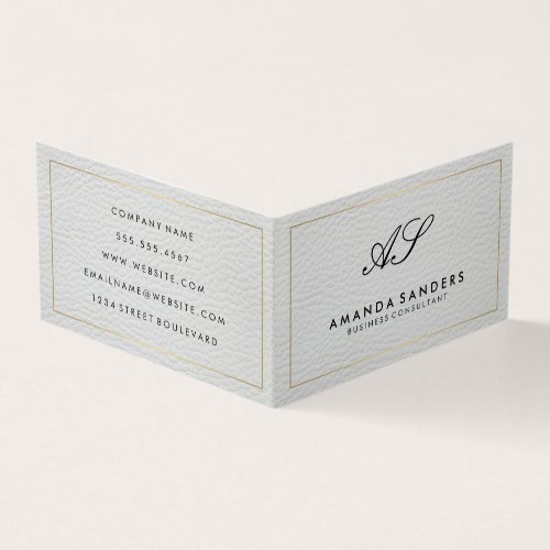 Monogram Gold Border Faux Leather Business Card