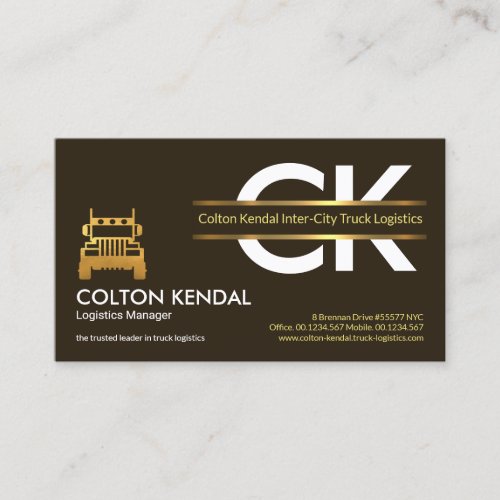 Monogram Gold Border Placard Logistics Trucker Business Card