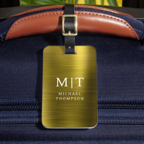 Monogram Gold Brushed Metallic Elegant Luggage Tag