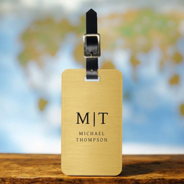Monogram Gold Brushed Metallic Elegant Luggage Tag (Creator Uploaded)