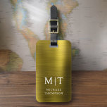 Monogram Gold Brushed Metallic Elegant Luggage Tag<br><div class="desc">Elevate your travel experience with our Classic Elegant Modern Minimalist Monogram Luggage Tag. This meticulously designed accessory seamlessly combines timeless elegance with contemporary minimalism, ensuring your luggage stands out with sophistication. Crafted with precision and attention to detail, this luggage tag is more than just a practical item; it's a personalized...</div>