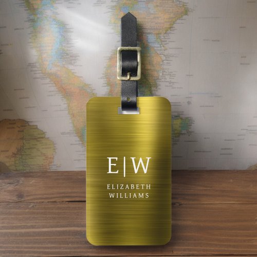 Monogram Gold Brushed Metallic Elegant Luggage Tag