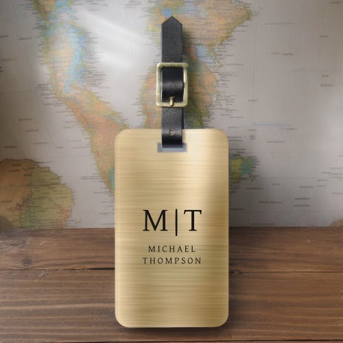 Monogram Gold Brushed Metallic Elegant Luggage Tag