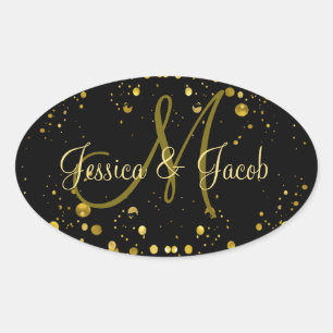 Monogram Gold Bubbles Oval Sticker