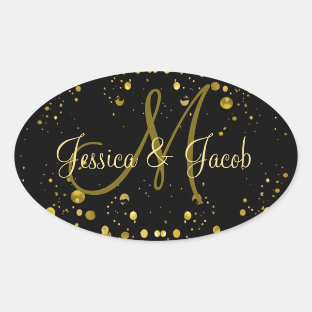 Monogram | Gold Bubbles Oval Sticker (Front)