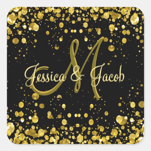 Monogram | Gold Bubbles Square Sticker (Front)
