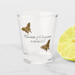 Monogram Gold Butterfly Wedding Favors Shot Glass