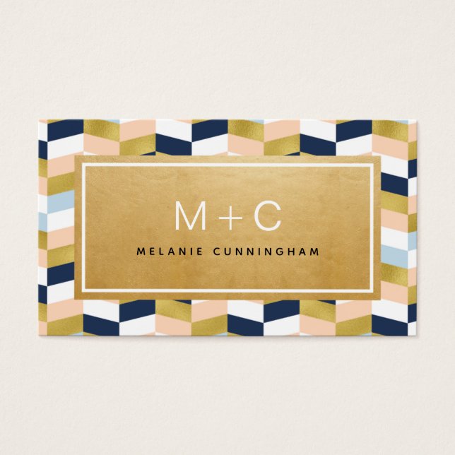 Monogram Gold Chevron Herringbone Business Cards (Front)