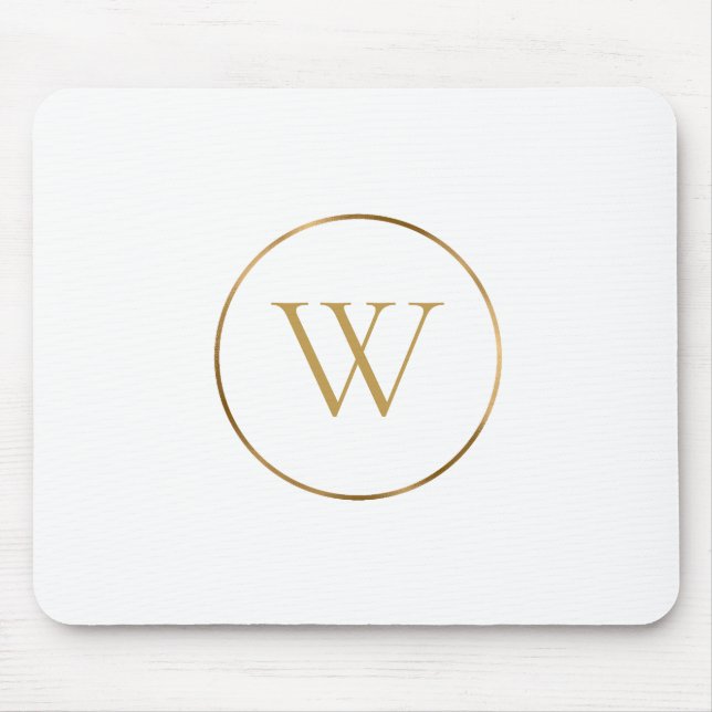 Monogram Gold Chic Trendy White Mouse Pad (Front)