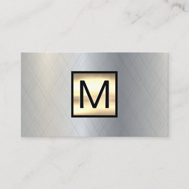 Monogram Gold Chrome Metallic Banner Business Card (Front)
