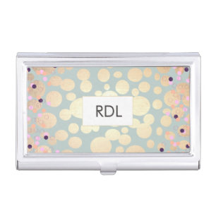 Monogram Gold Circle Confetti Business Card Holder