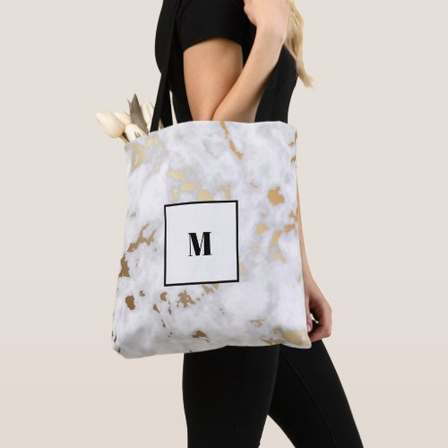 Monogram Gold Classy Marble design Tote Bag