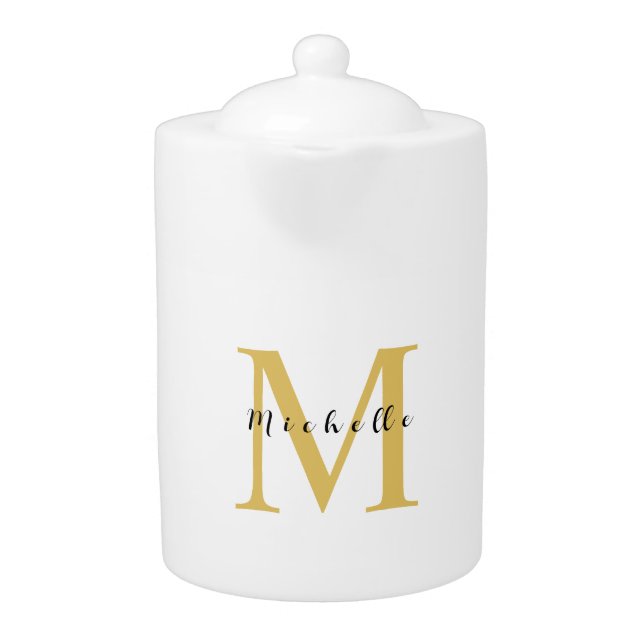 Monogram Gold Color Your Name Special Gift Beloved Teapot (Front)