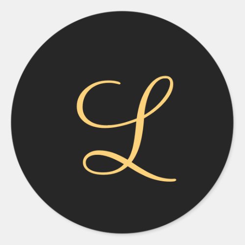 Monogram  gold colored initial L on black  Classic Round Sticker