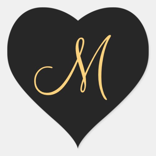 Monogram  gold colored initial M on black Heart Sticker