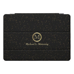 Monogram Gold Confetti on Black iPad Pro Cover