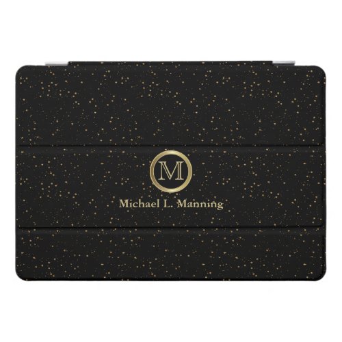 Monogram Gold Confetti on Black iPad Pro Cover