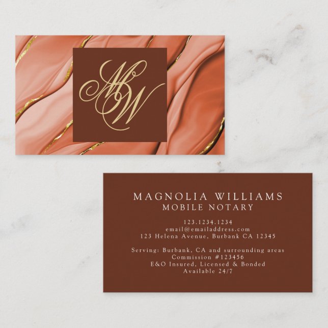 Monogram Gold Copper Ink  Business Card (Front/Back)