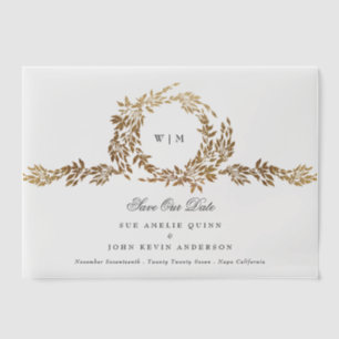 Monogram Gold Crest Classic Save The Date Vellum Invitations