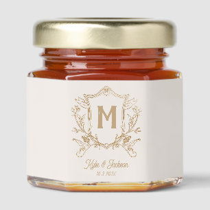 Monogram Gold Crest Wedding Honey Jar Favors