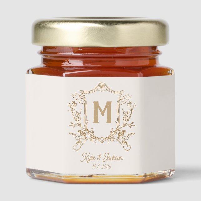 Monogram Gold Crest Wedding Honey Jar Favors (Front)