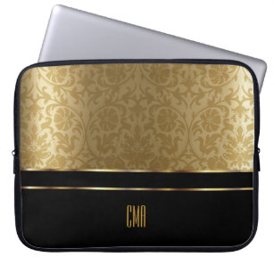 Monogram Gold Damask and Black Laptop Sleeve