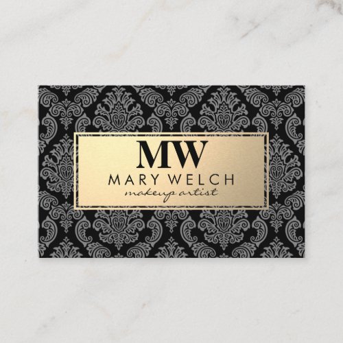 Monogram Gold Damask Pattern Gold Frame Appointment Card