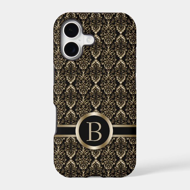 Monogram Gold Damask Pattern Iphone Case (Back)