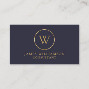 Monogram Gold Dark Navy Blue Business Card