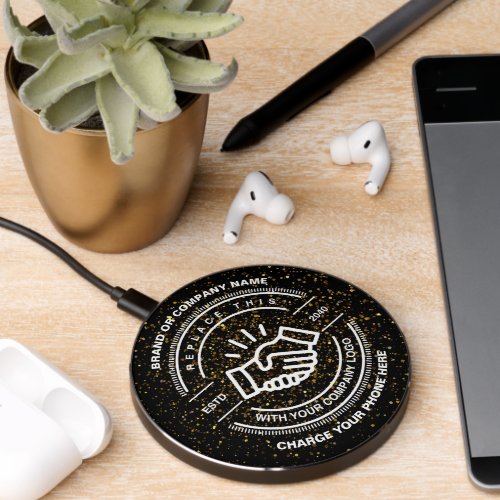 Monogram Gold Dark Stylish Modern Minimalist  Wireless Charger