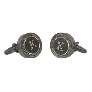 Monogram Gold Design on Black Background Cufflinks