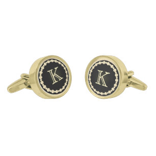 Monogram Gold Diamonds and Classy Black Cufflinks