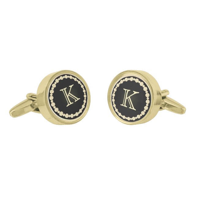 Monogram Gold Diamonds and Classy Black Gold Cufflinks (Angled)