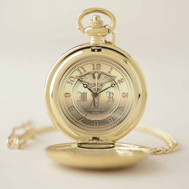 Monogram Gold Doctor Medical Clinic Pocket Watch (Inside)