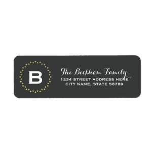 Monogram Gold Dots Return Address Label / Gray