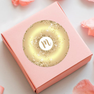 Monogram gold doughnut sparkle glitter bold glam classic round sticker