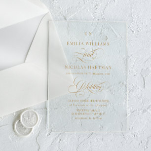 Monogram Gold Elegant Calligraphy Wedding Acrylic Invitations