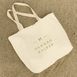 Monogram Gold | Elegant Minimalist Classy Large Tote Bag<br><div class="desc">A simple stylish custom monogram design in a gold modern minimalist typography. The monogram initials and name can easily be personalized along with the feature line to make a design as unique as you are! The perfect bespoke gift or accessory for any occasion.</div>