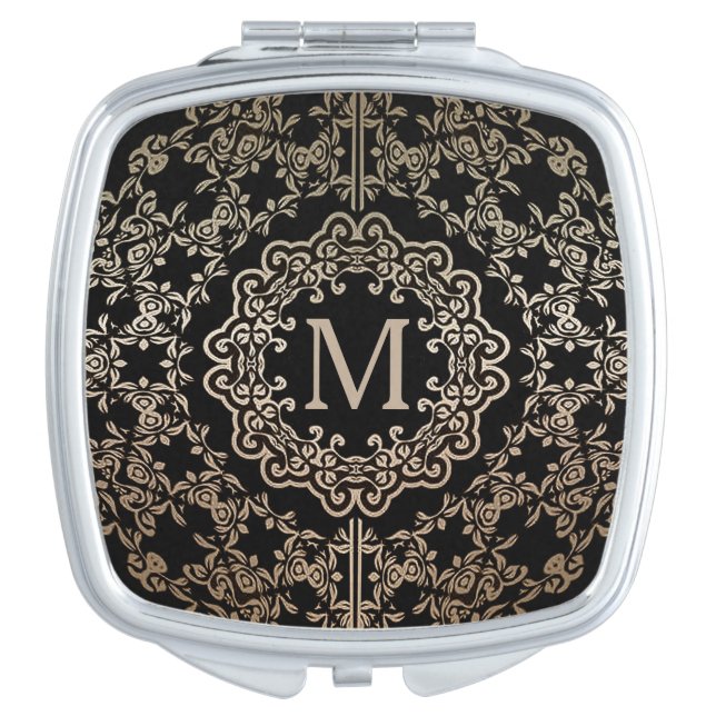 Monogram Gold Filigree Motif Compact Mirror (Front)