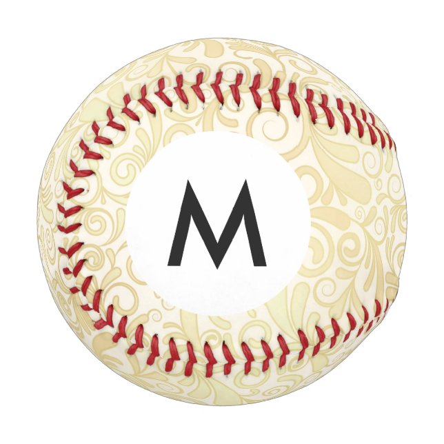 Monogram Gold floral leaves pattern Baseball (Front Left)