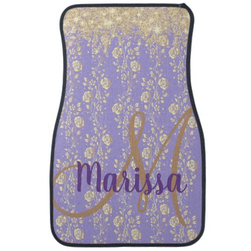 Monogram Gold Floral on Lavender  Car Floor Mat