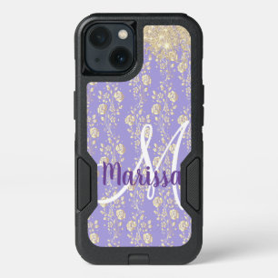 Monogram Gold Floral on Lavender    iPhone 13 Case