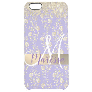 Monogram Gold Floral on Lavender       Clear iPhone 6 Plus Case