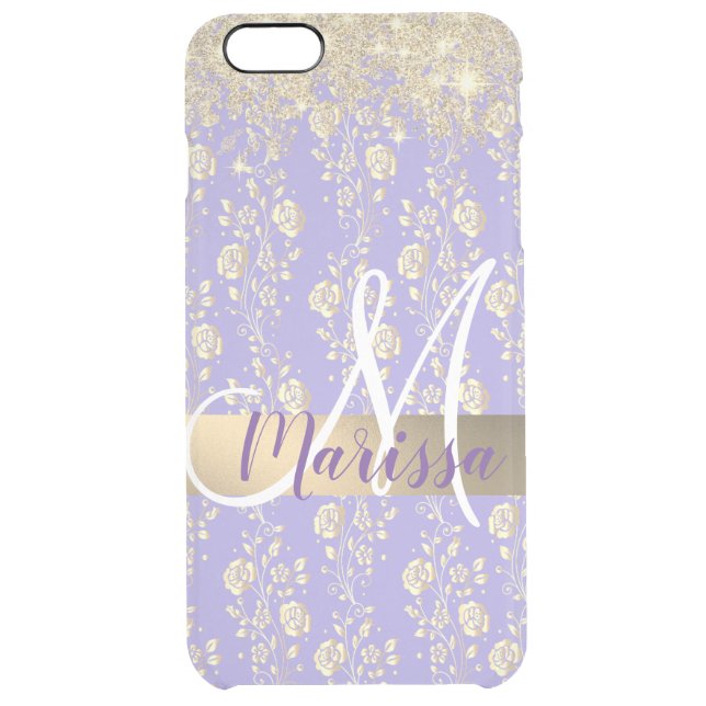 Monogram Gold Floral on Lavender       Uncommon iPhone Case (Back)